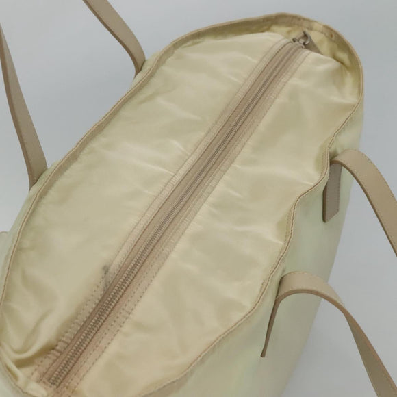 PRADA Tote Bag Nylon Ivory Silver Auth 114933