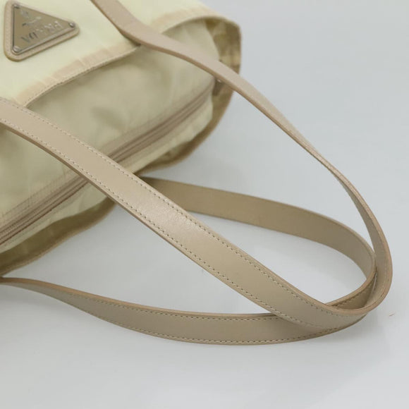 PRADA Tote Bag Nylon Ivory Silver Auth 114933