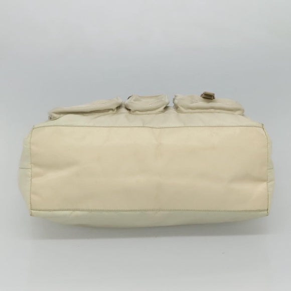 PRADA Tote Bag Nylon Ivory Silver Auth 114933