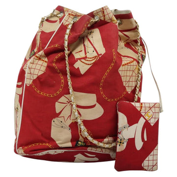 CHANEL Chain Shoulder Bag Canvas Red Gold CC Auth 114940