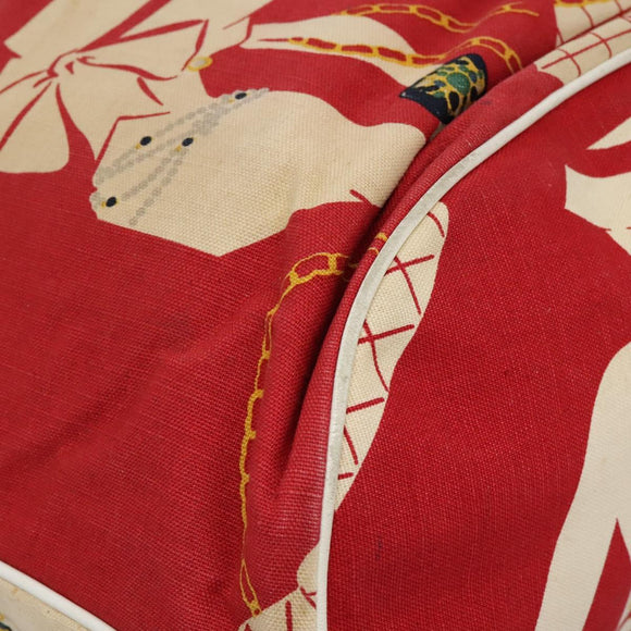 CHANEL Chain Shoulder Bag Canvas Red Gold CC Auth 114940