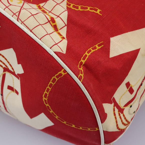 CHANEL Chain Shoulder Bag Canvas Red Gold CC Auth 114940