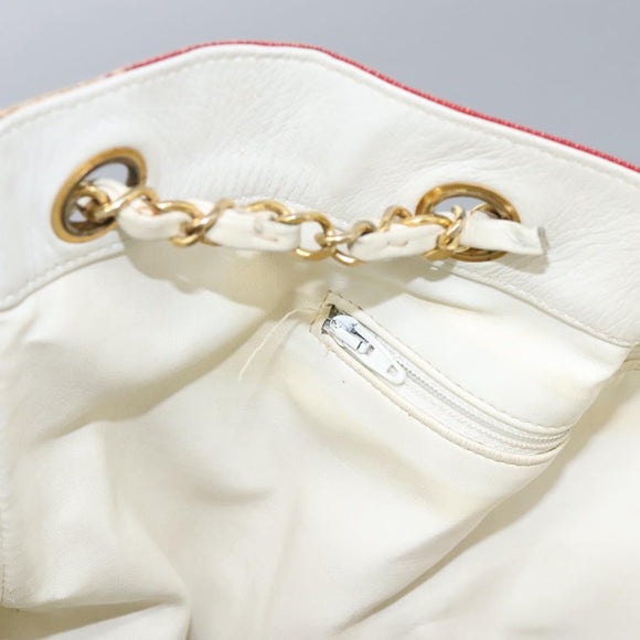CHANEL Chain Shoulder Bag Canvas Red Gold CC Auth 114940