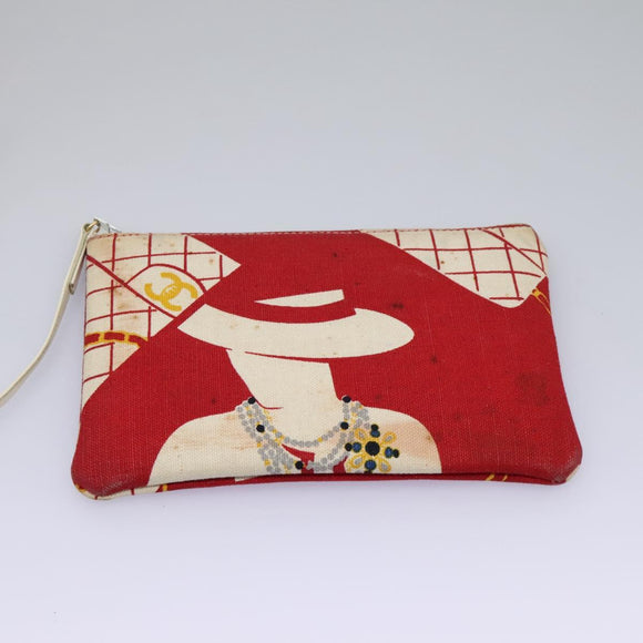 CHANEL Chain Shoulder Bag Canvas Red Gold CC Auth 114940