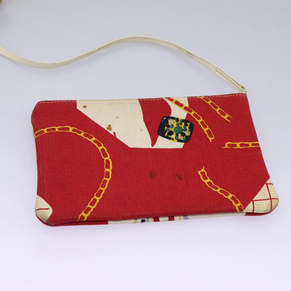 CHANEL Chain Shoulder Bag Canvas Red Gold CC Auth 114940