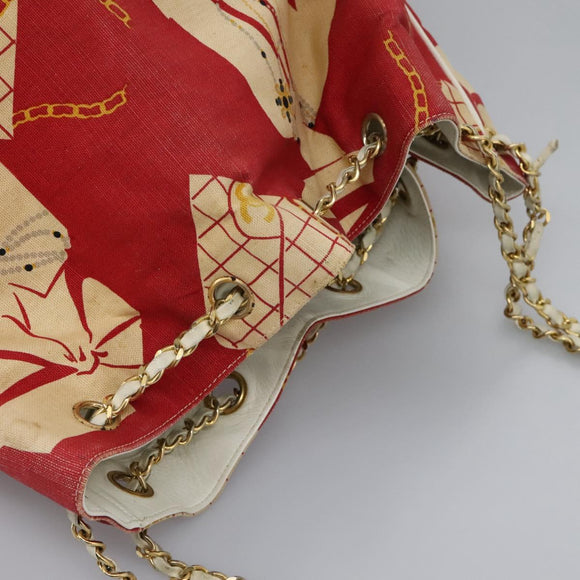 CHANEL Chain Shoulder Bag Canvas Red Gold CC Auth 114940