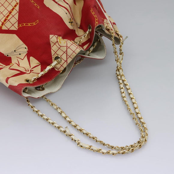 CHANEL Chain Shoulder Bag Canvas Red Gold CC Auth 114940