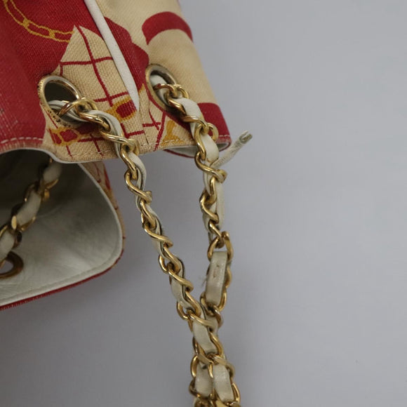 CHANEL Chain Shoulder Bag Canvas Red Gold CC Auth 114940