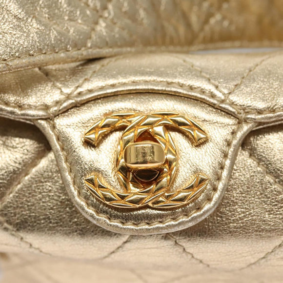 CHANEL Matelasse Shoulder Bag Lamb Skin Gold CC Auth 114942A