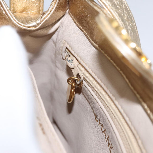 CHANEL Matelasse Shoulder Bag Lamb Skin Gold CC Auth 114942A