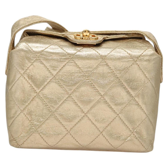 CHANEL Matelasse Shoulder Bag Lamb Skin Gold CC Auth 114942A