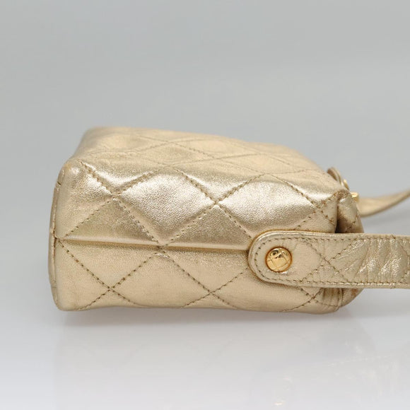 CHANEL Matelasse Shoulder Bag Lamb Skin Gold CC Auth 114942A