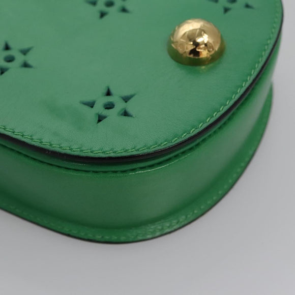 CELINE Shoulder Bag Leather Green Gold Auth 114967V