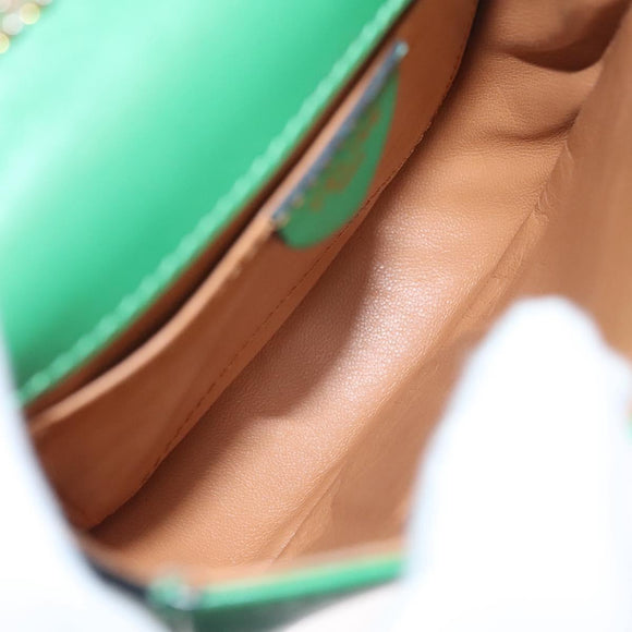 CELINE Shoulder Bag Leather Green Gold Auth 114967V