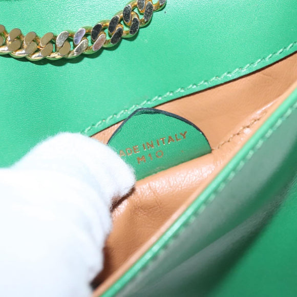 CELINE Shoulder Bag Leather Green Gold Auth 114967V