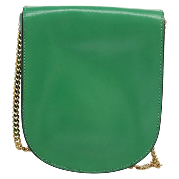 CELINE Shoulder Bag Leather Green Gold Auth 114967V