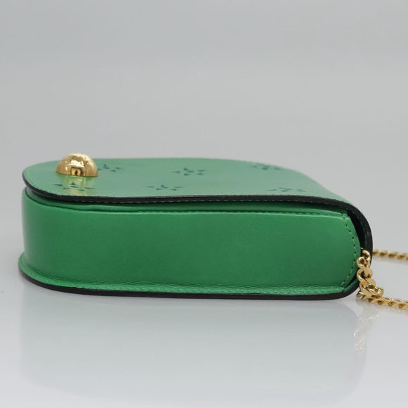 CELINE Shoulder Bag Leather Green Gold Auth 114967V