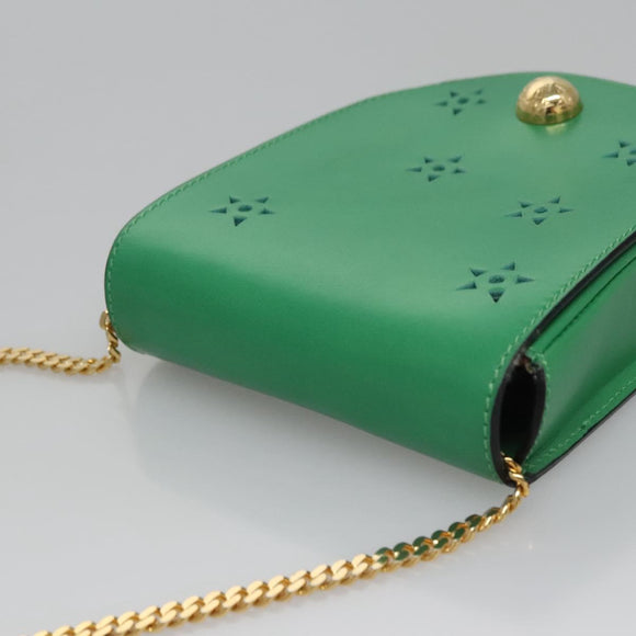 CELINE Shoulder Bag Leather Green Gold Auth 114967V