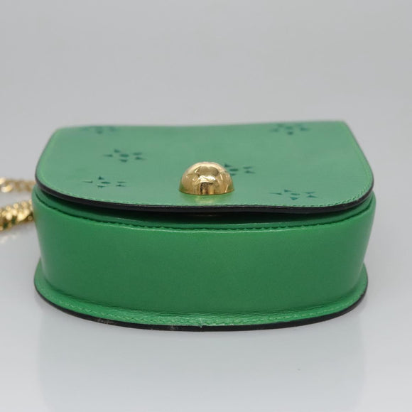 CELINE Shoulder Bag Leather Green Gold Auth 114967V