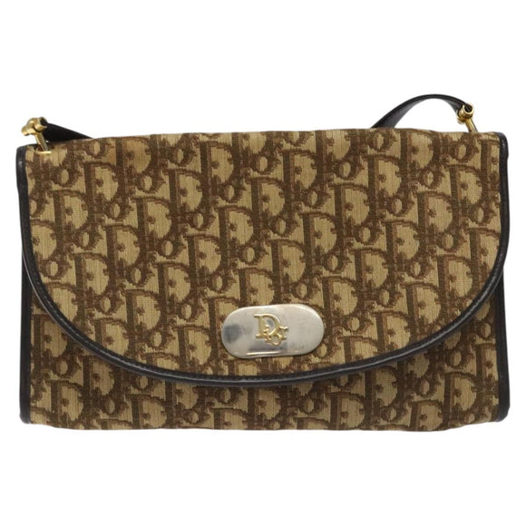 Christian Dior Trotter Canvas Shoulder Bag Brown Auth 114998