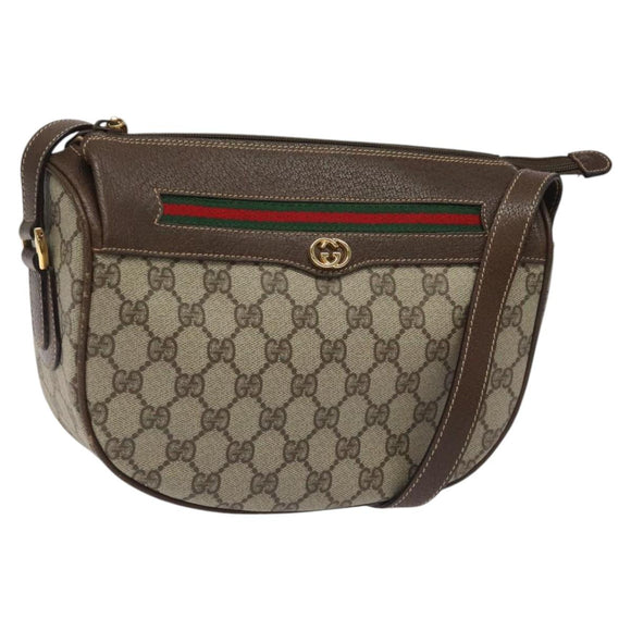 GUCCI GG Supreme Web Sherry Line Bag PVC Beige Gold 001 123 0918 Auth 115011