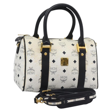 MCM Vicetos Logogram Hand Bag PVC Leather 2way White Gold Auth 115026
