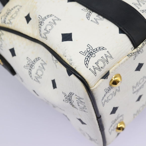 MCM Vicetos Logogram Hand Bag PVC Leather 2way White Gold Auth 115026