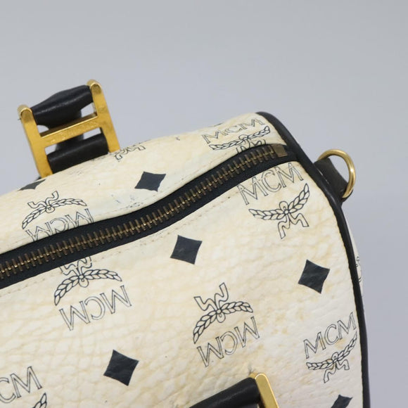 MCM Vicetos Logogram Hand Bag PVC Leather 2way White Gold Auth 115026