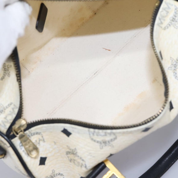 MCM Vicetos Logogram Hand Bag PVC Leather 2way White Gold Auth 115026