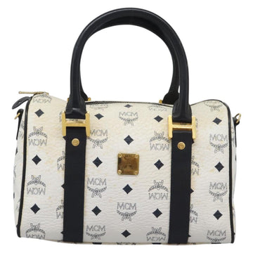 MCM Vicetos Logogram Hand Bag PVC Leather 2way White Gold Auth 115026 - 0
