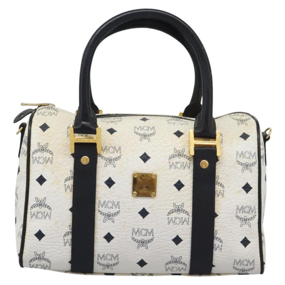 MCM Vicetos Logogram Hand Bag PVC Leather 2way White Gold Auth 115026