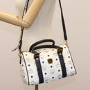 MCM Vicetos Logogram Hand Bag PVC Leather 2way White Gold Auth 115026-22