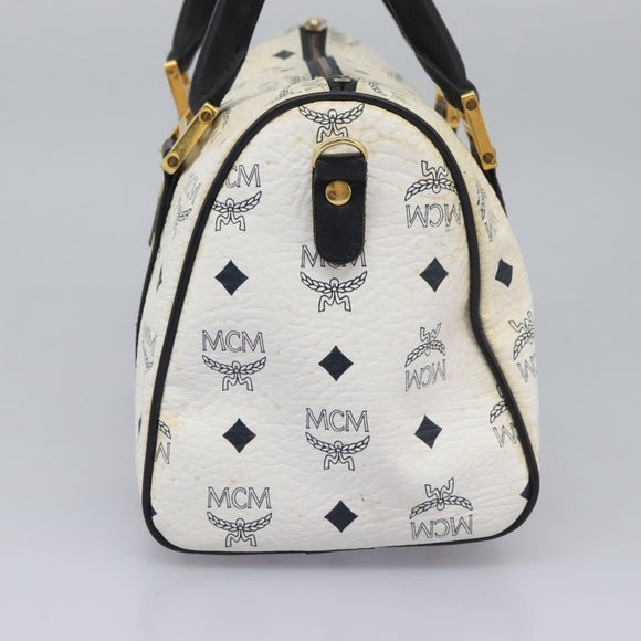 MCM Vicetos Logogram Hand Bag PVC Leather 2way White Gold Auth 115026