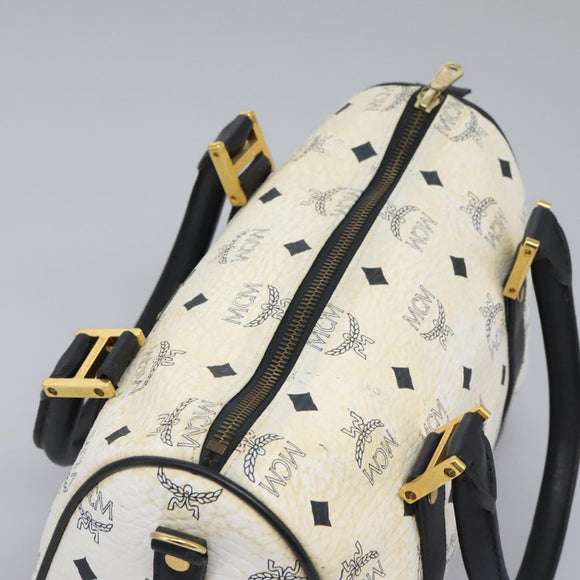 MCM Vicetos Logogram Hand Bag PVC Leather 2way White Gold Auth 115026