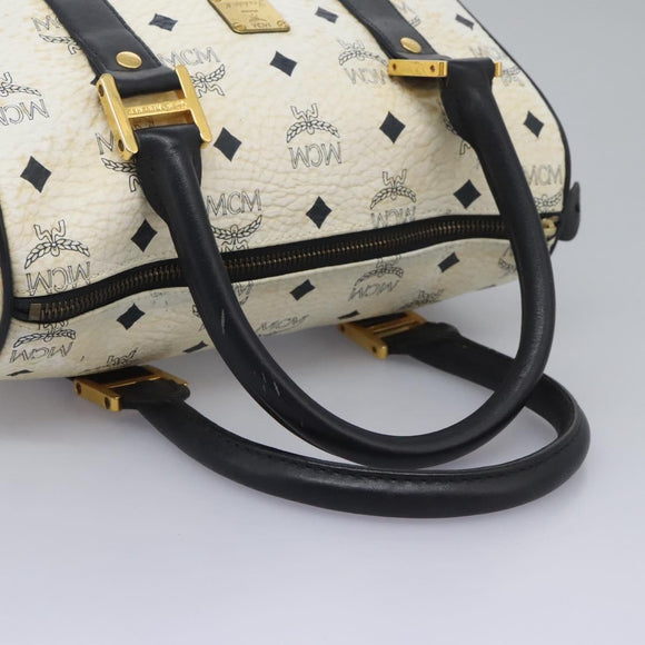 MCM Vicetos Logogram Hand Bag PVC Leather 2way White Gold Auth 115026