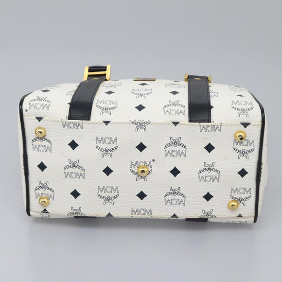 MCM Vicetos Logogram Hand Bag PVC Leather 2way White Gold Auth 115026