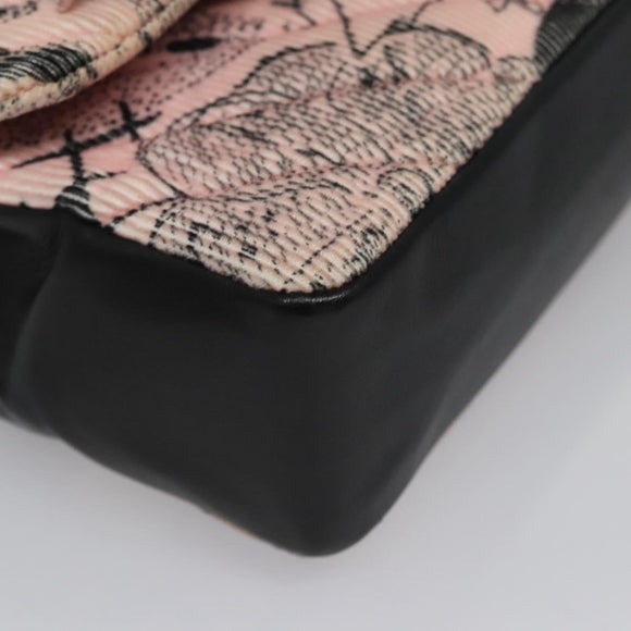 CHANEL Chain V Stitch Shoulder Bag Corduroy Pink Gold CC Auth 115032AM