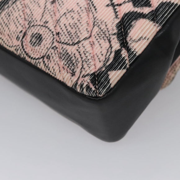 CHANEL Chain V Stitch Shoulder Bag Corduroy Pink Gold CC Auth 115032AM