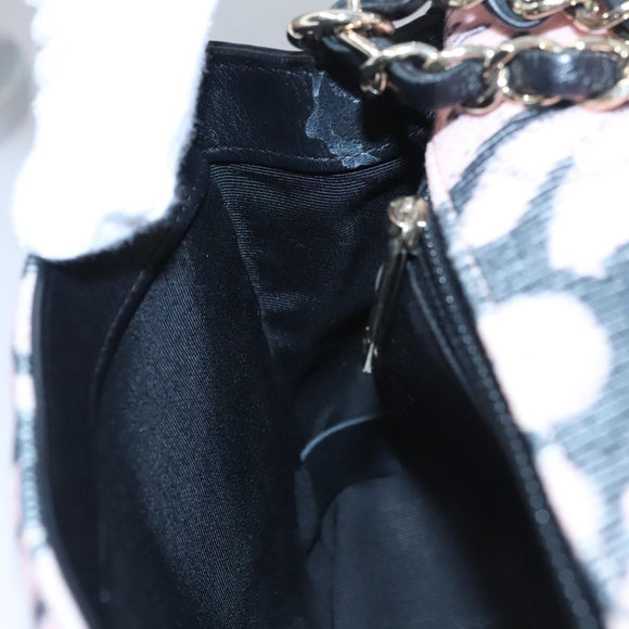 CHANEL Chain V Stitch Shoulder Bag Corduroy Pink Gold CC Auth 115032AM