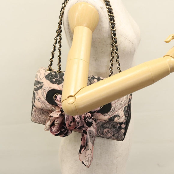 CHANEL Chain V Stitch Shoulder Bag Corduroy Pink Gold CC Auth 115032AM