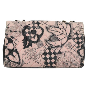 CHANEL Chain V Stitch Shoulder Bag Corduroy Pink Gold CC Auth 115032AM - 0