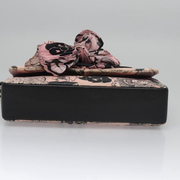 CHANEL Chain V Stitch Shoulder Bag Corduroy Pink Gold CC Auth 115032AM