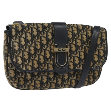 Christian Dior Trotter Canvas Shoulder Bag Navy Gold Auth 115041