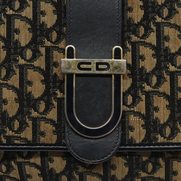 Christian Dior Trotter Canvas Shoulder Bag Navy Gold Auth 115041