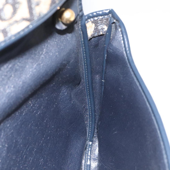 Christian Dior Trotter Canvas Shoulder Bag Navy Gold Auth 115041