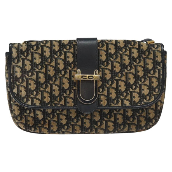 Christian Dior Trotter Canvas Shoulder Bag Navy Gold Auth 115041