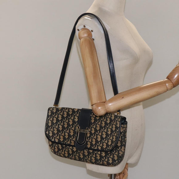 Christian Dior Trotter Canvas Shoulder Bag Navy Gold Auth 115041