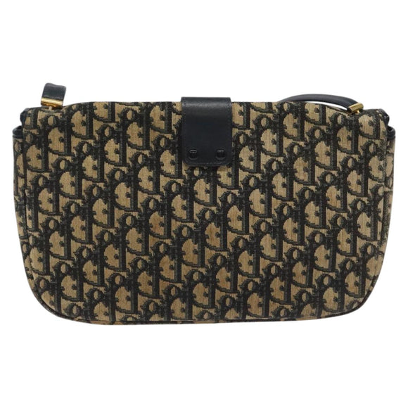 Christian Dior Trotter Canvas Shoulder Bag Navy Gold Auth 115041