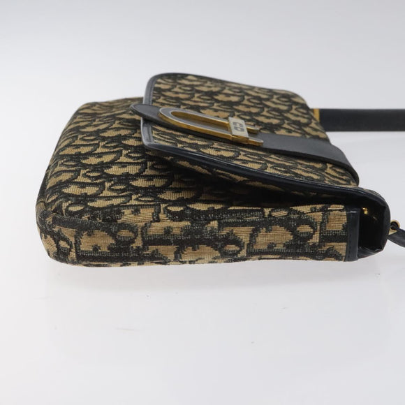 Christian Dior Trotter Canvas Shoulder Bag Navy Gold Auth 115041
