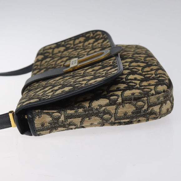 Christian Dior Trotter Canvas Shoulder Bag Navy Gold Auth 115041